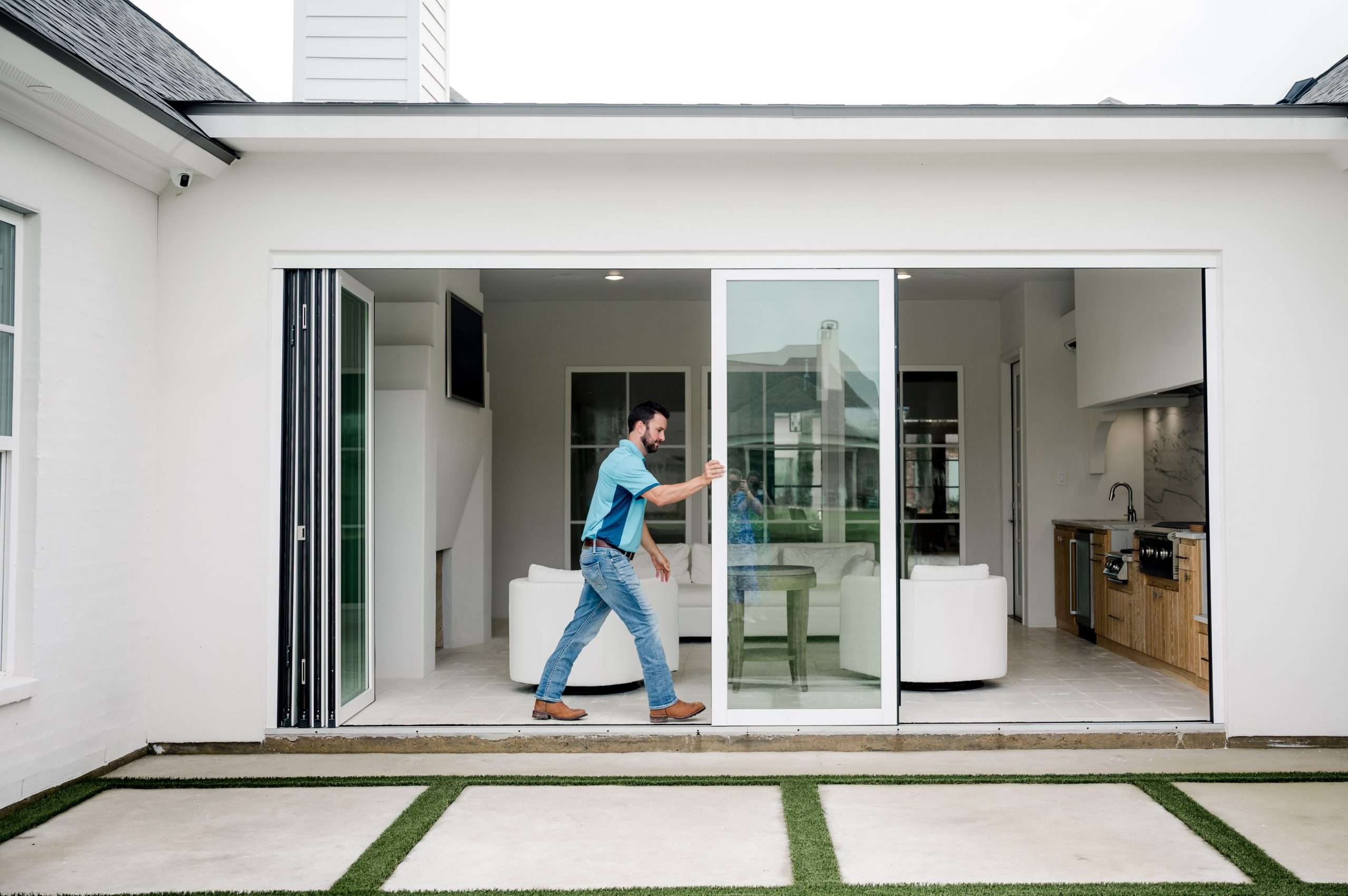 Open retractable Screen with view into kitchen